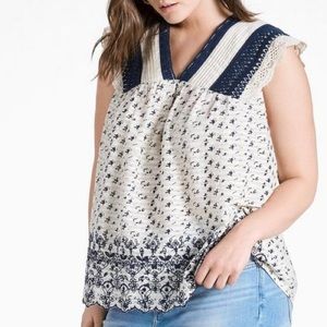 Lucky Brand Women’s Embroidered/Crocheted Top